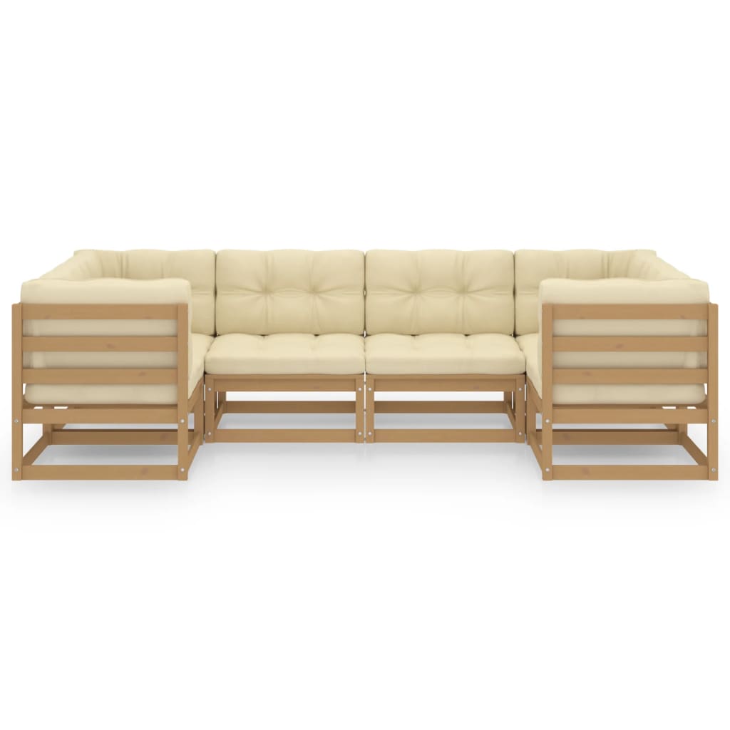 6-tlg. Garten-Lounge-Set Kissen Honigbraun Kiefer Massivholz